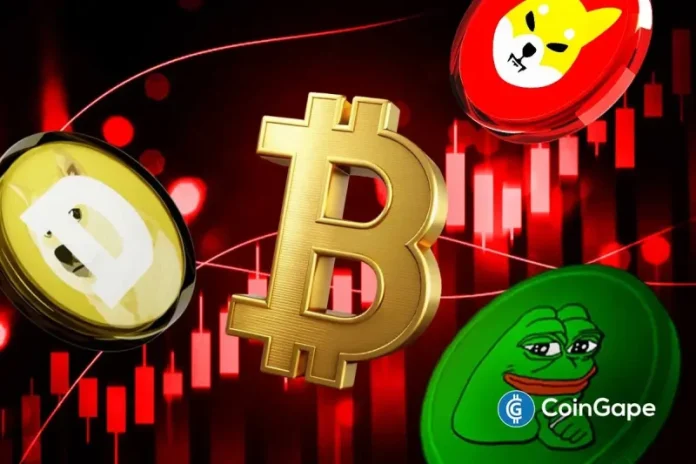 Dogecoin, Pepe coin, and Shiba Inu Price retreated after Bitcoin slid beneath the $70,000 mark. The wider cryptocurrency market declined 2.53% over 24 hours, reducing total value to $2.33 trillion. Bitcoin remained under pressure, hovering below the key threshold as bearish sentiment strengthened. The downturn accelerated as forced liquidations hit $90.39 million in Bitcoin positions
The post <a href="https://coingape.com/markets/dogecoin-pepe-coin-and-shiba-inu-price-prediction-as-btc-crashes-below-70k/">Dogecoin, Pepe coin, and Shiba Inu Price Prediction As BTC Crashes Below $70k</a> appeared first on <a href="https://coingape.com/">CoinGape</a>.