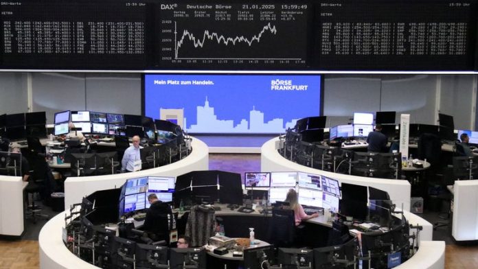 (Reuters) – European shares slid on Monday as the technology sector joined the retreat in other markets after China’s upgraded low-cost, low-power artificial intelligence (AI) model sparked worries about the profits of rivals and the need for costly tech.
The pan-European STOXX 600 was down 0.7% of 0815 GMT. U.S. Nasdaq Composite futures tumbled 3.1%, while S&P 500 futures sank 1%.
Startup DeepSeek has rolled out a free assistant that it says uses lower-cost chips and less data, seemingly challenging a widespread bet in financial markets that AI will drive demand along a supply chain from chipmakers to data centres.
The news rattled European tech stocks as well, which slid 4.5%. Chip equipment maker ASML (AS:ASML) slid 8.7%.
Siemens (ETR:SIEGn) Energy, which provides electric hardware for AI infrastructure, sank 17.7%, while AI darling Schneider Electric (EPA:SCHN) dropped 8.1%.
The week ahead is packed with key interest rate decisions by central banks around the globe, with the Federal Reserve and European Central Bank policy verdicts in particular focus.
Fourth-quarter gross domestic product numbers for the euro zone and Germany, along with inflation data for major European economies, are also part of a data-loaded week.
Among other stocks, Ryanair added 2.1% after the low-cost carrier posted a bigger-than-expected quarterly profit.
British American Tobacco (NYSE:BTI) was up 4% after the Donald Trump administration withdrew plans to ban menthol cigarettes.
This post appeared first on investing.com